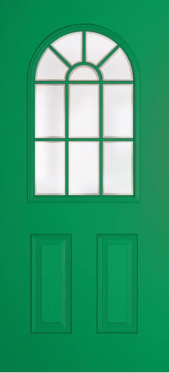 Madeira Grid Lite composite door in Signal Green with Etch glass