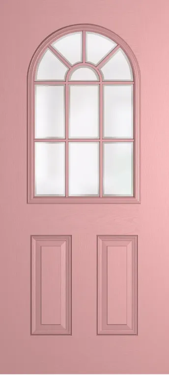 Madeira Grid Lite composite door in Sweet Pink with Etch glass