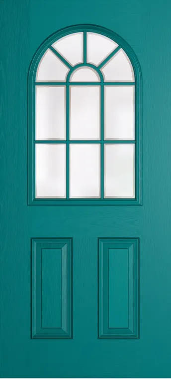 Madeira Grid Lite composite door in Teal with Etch glass