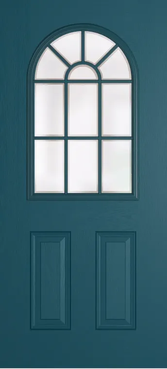 Madeira Grid Lite composite door in Tranquil Blue with Etch glass