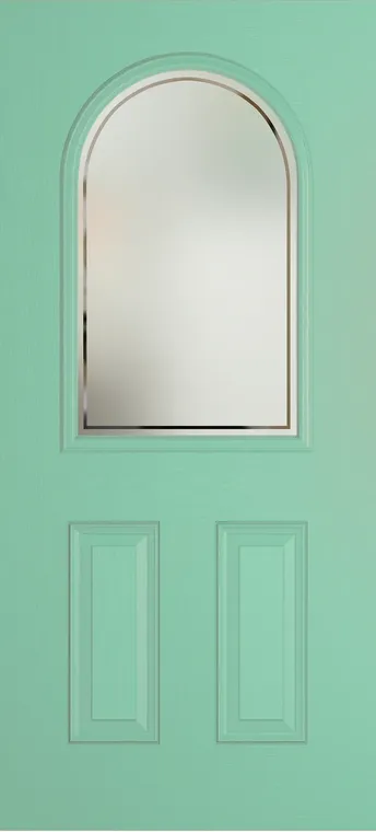 Madeira composite door in Pastel Turquoise with Victorian Border glass