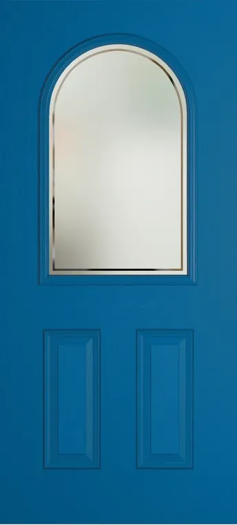 Madeira composite door in Signal Blue with Victorian Border glass