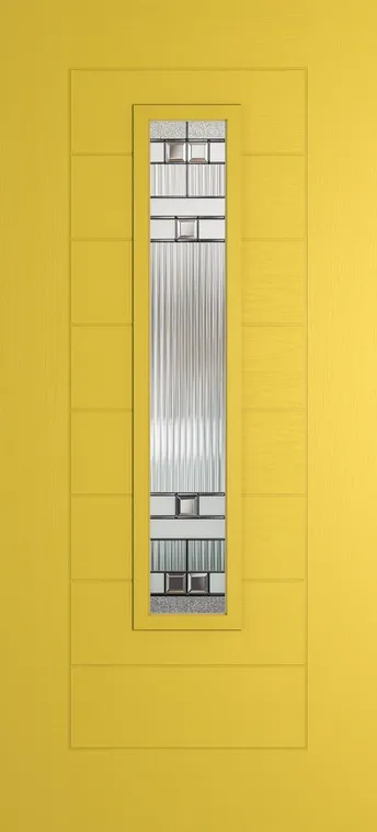 Madrid 1219 composite door in Canary Yellow with Manhattan glass