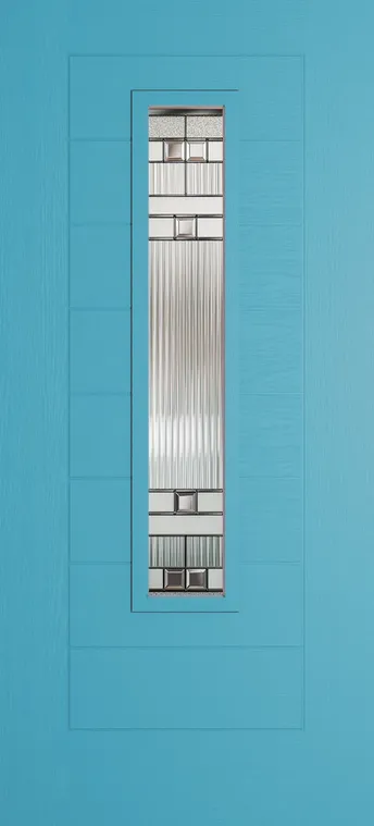 Madrid 1219 composite door in Light Blue with Manhattan glass