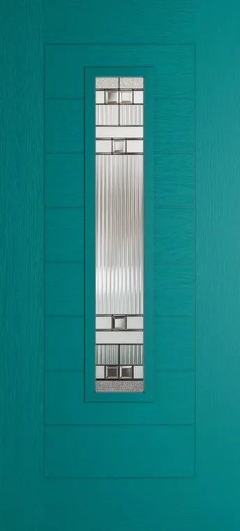 Madrid 1219 composite door in Teal with Manhattan glass