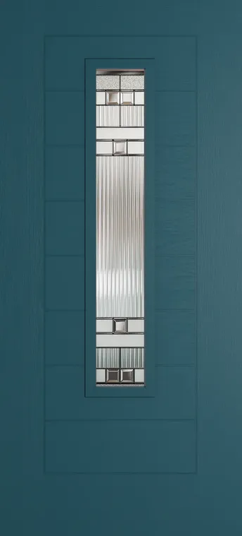 Madrid 1219 composite door in Tranquil Blue with Manhattan glass