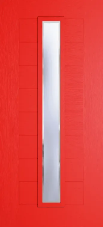 Madrid 1625 composite door in Candy Red with Kensington glass