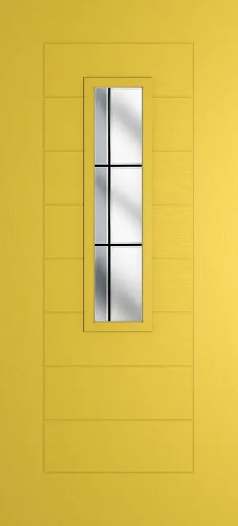 Madrid 912 composite door in Canary Yellow with Aurora glass