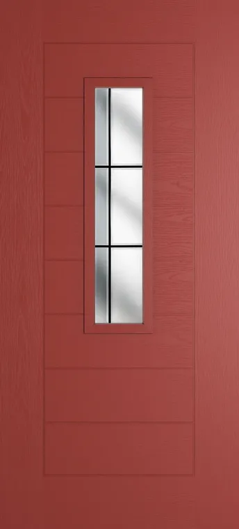 Madrid 912 composite door in Red with Aurora glass