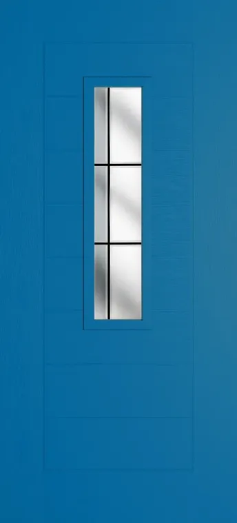 Madrid 912 composite door in Signal Blue with Aurora glass