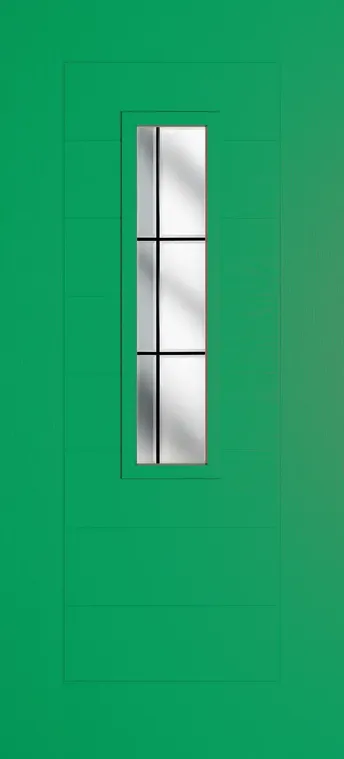 Madrid 912 composite door in Signal Green with Aurora glass