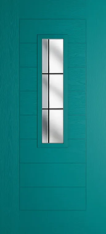 Madrid 912 composite door in Teal with Aurora glass