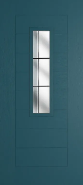 Madrid 912 composite door in Tranquil Blue with Aurora glass