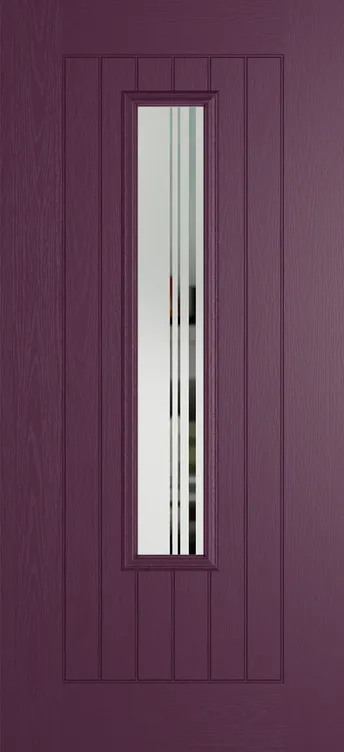 Milan 1219 composite door in Aubergine with Strand glass
