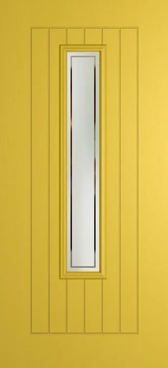 Milan 1219 composite door in Canary Yellow with Victorian Border glass