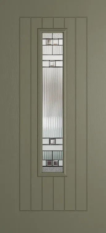 Milan 1219 composite door in Olive Grey with Manhattan glass
