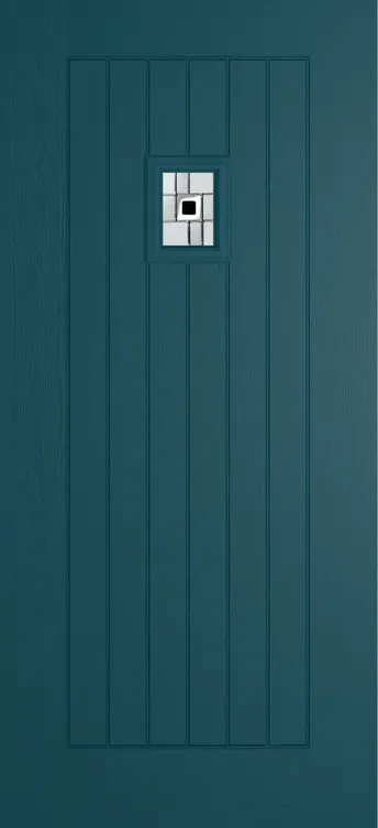 Milan 203 composite door in Tranquil Blue with Modena glass