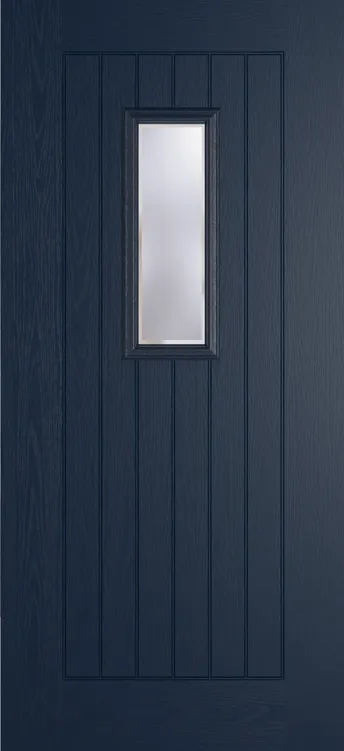 Milan 609 composite door in Blue with Kensington glass