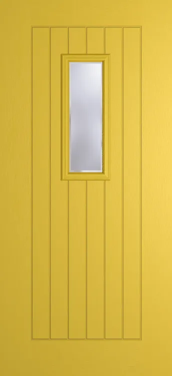 Milan 609 composite door in Canary Yellow with Kensington glass