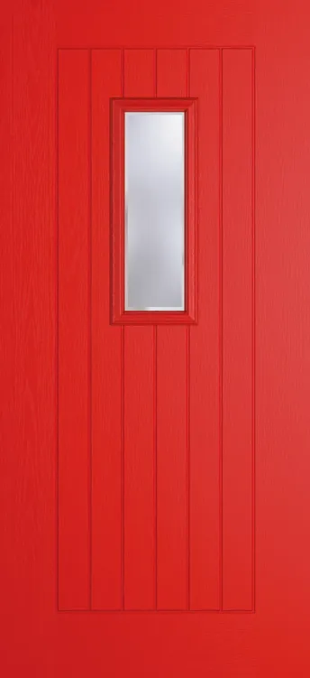 Milan 609 composite door in Candy Red with Kensington glass