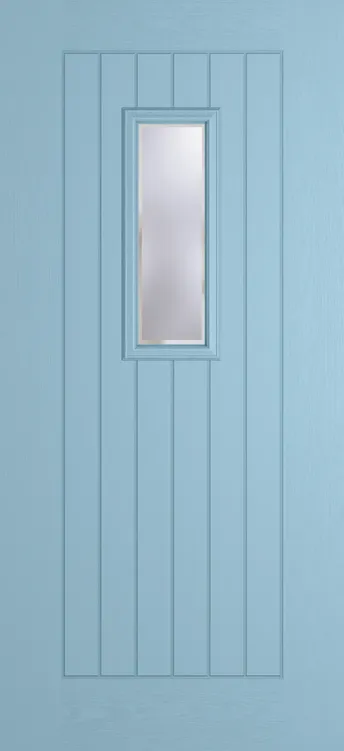 Milan 609 composite door in Duck Egg Blue with Kensington glass