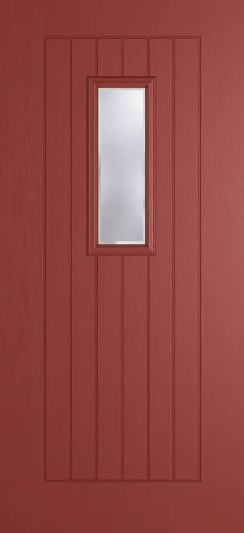 Milan 609 composite door in Red with Kensington glass