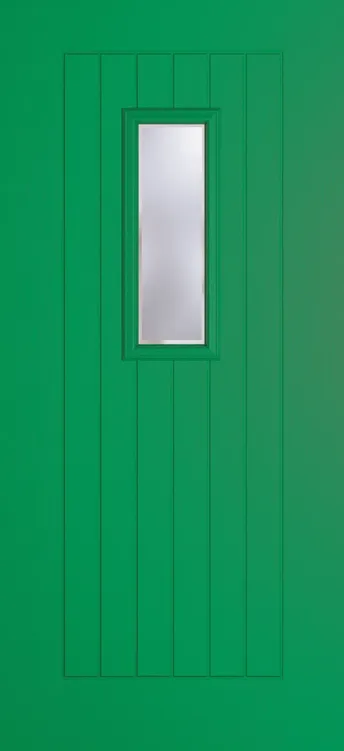 Milan 609 composite door in Signal Green with Kensington glass