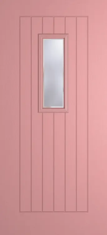Milan 609 composite door in Sweet Pink with Kensington glass