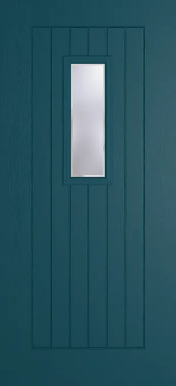 Milan 609 composite door in Tranquil Blue with Kensington glass