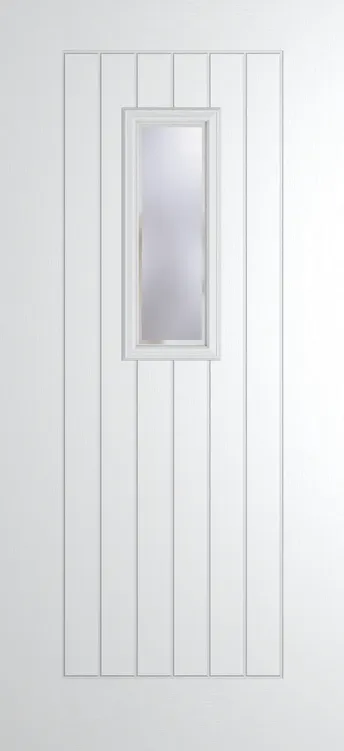 Milan 609 composite door in White with Kensington glass