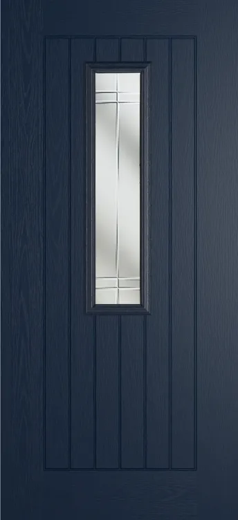 Milan 912 composite door in Blue with Linear glass