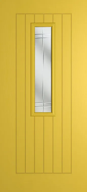 Milan 912 composite door in Canary Yellow with Linear glass