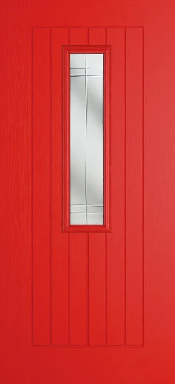 Milan 912 composite door in Candy Red with Linear glass