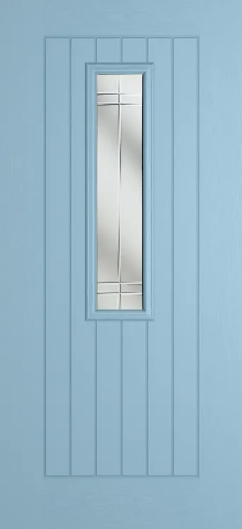 Milan 912 composite door in Duck Egg Blue with Linear glass