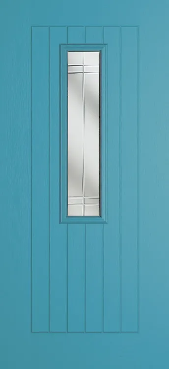Milan 912 composite door in Light Blue with Linear glass