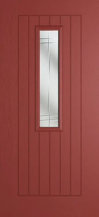 Milan 912 composite door in Red with Linear glass