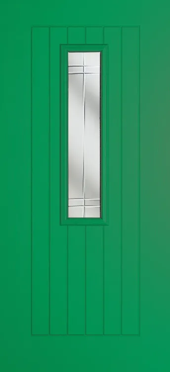 Milan 912 composite door in Signal Green with Linear glass