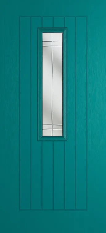 Milan 912 composite door in Teal with Linear glass