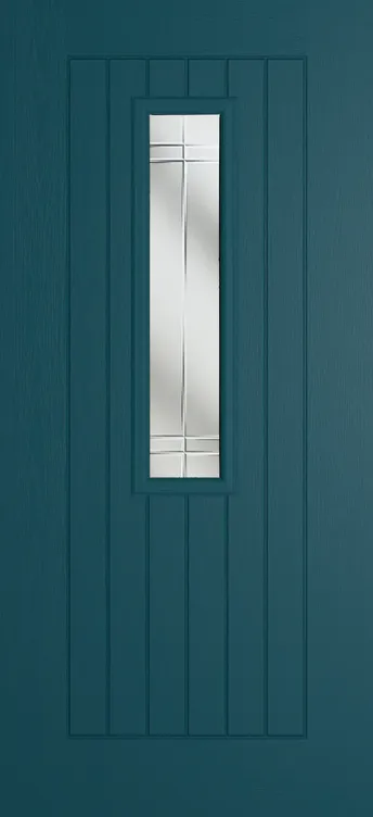 Milan 912 composite door in Tranquil Blue with Linear glass