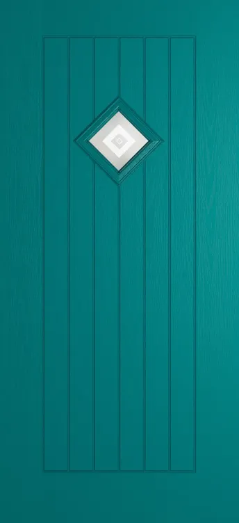 Oslo 1 composite door in Teal with Greenwich glass