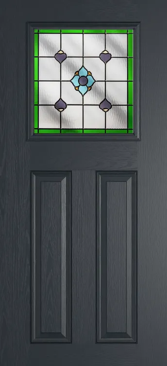 Paris composite door in Anthracite Grey with Dorchester Green glass