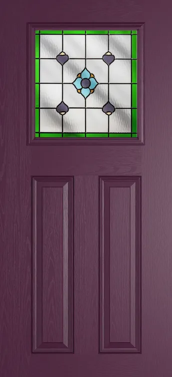 Paris composite door in Aubergine with Dorchester Green glass
