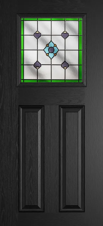 Paris composite door in Black with Dorchester Green glass