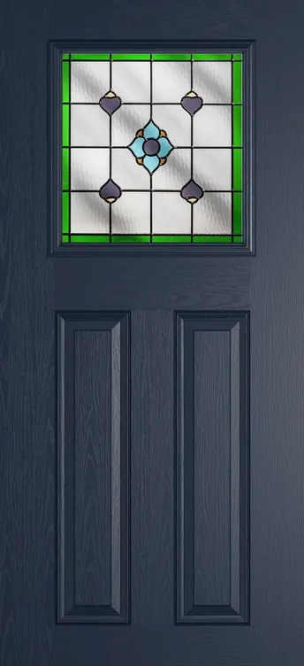 Paris composite door in Blue with Dorchester Green glass