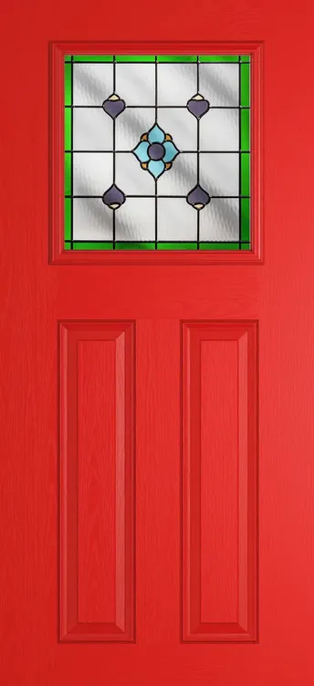 Paris composite door in Candy Red with Dorchester Green glass