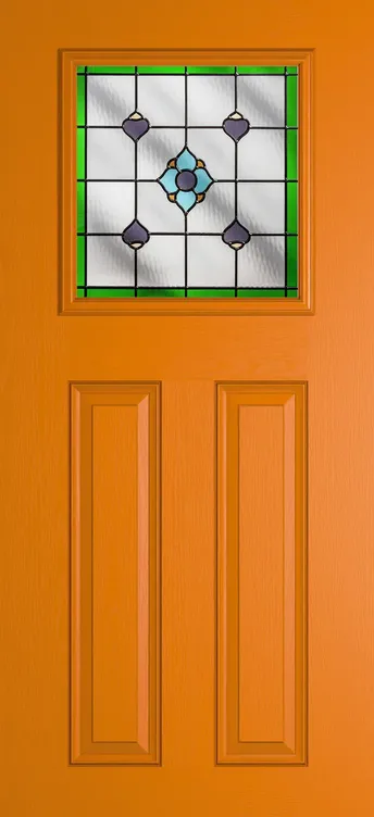 Paris composite door in Clementine with Dorchester Green glass