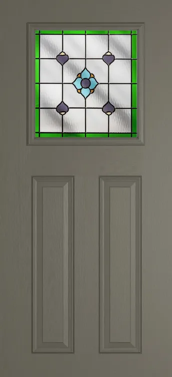 Paris composite door in Dolphin Grey with Dorchester Green glass