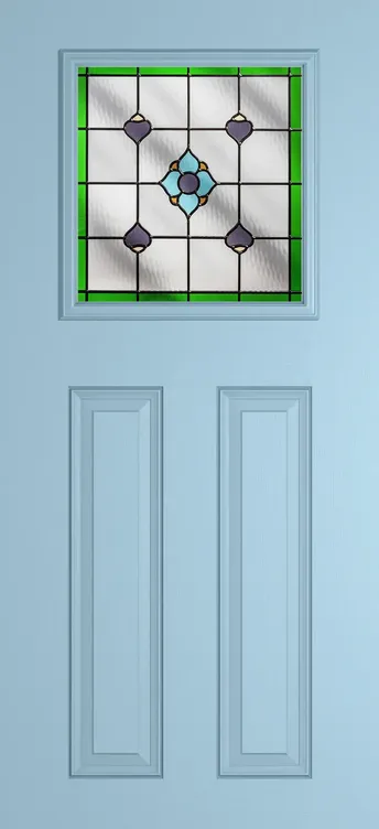 Paris composite door in Duck Egg Blue with Dorchester Green glass