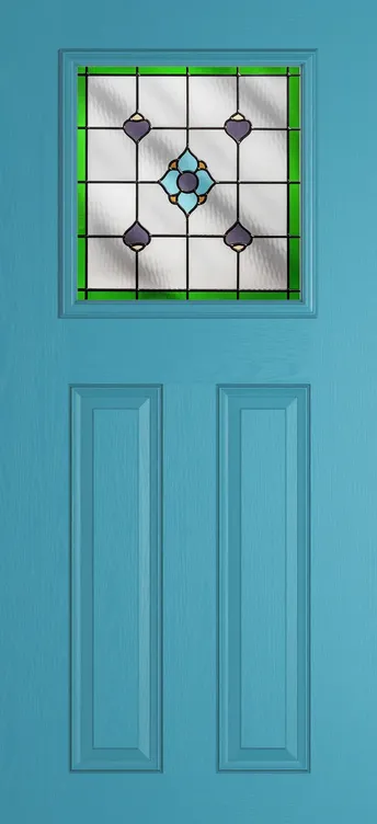 Paris composite door in Light Blue with Dorchester Green glass
