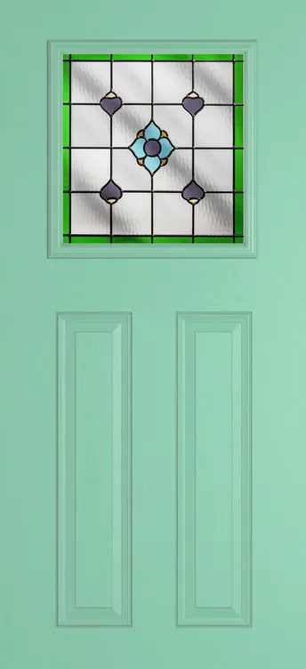 Paris composite door in Pastel Turquoise with Dorchester Green glass